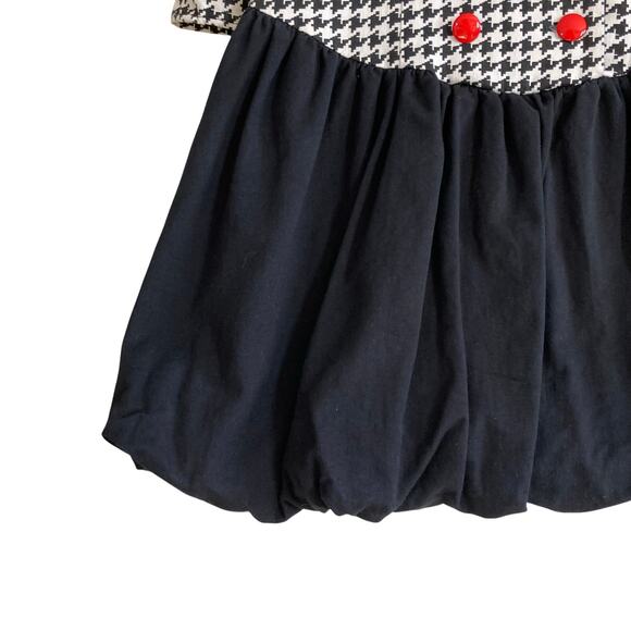 Vintage 80s Black White Houndstooth Double Breasted Bubble Hem Dress Sz Medium - Picture 11 of 16